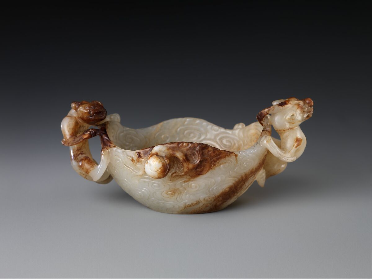 Oval cup with chi dragons amid clouds, Jade (nephrite), China 
