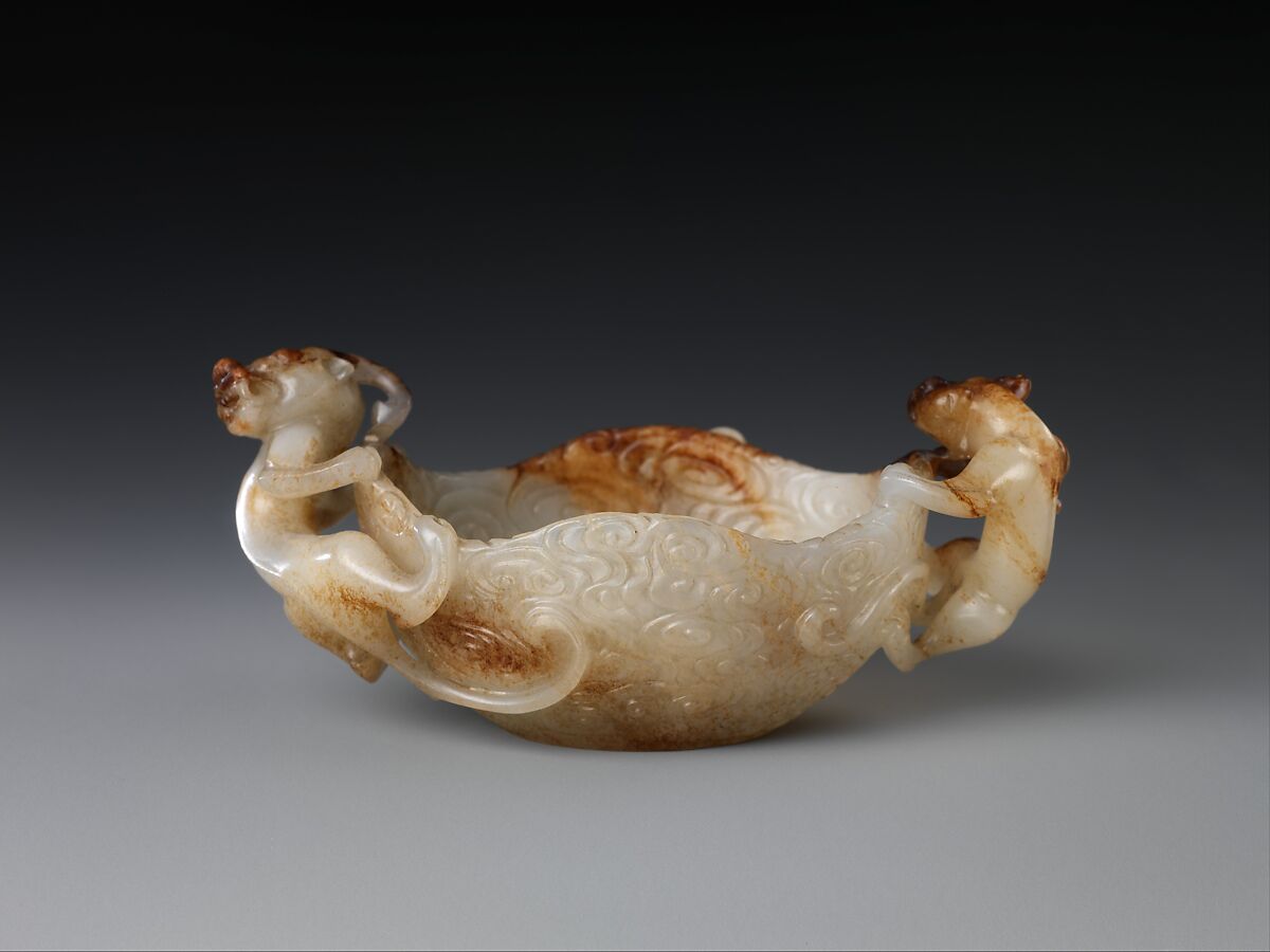 Oval cup with chi dragons amid clouds, Jade (nephrite), China