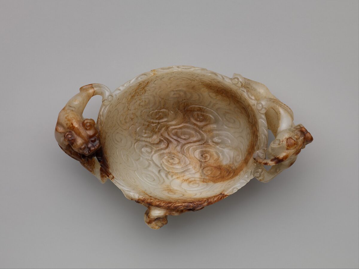 Oval cup with chi dragons amid clouds, Jade (nephrite), China