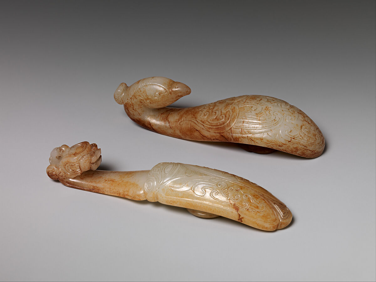Two belt hooks with archaistic patterns, Jade (nephrite), China 