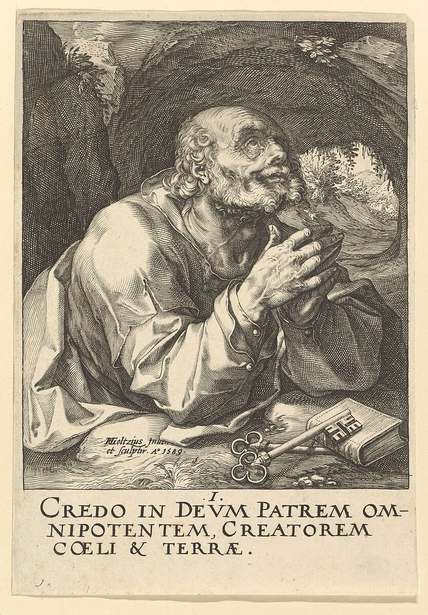 St. Peter, from Christ, the Apostles and St. Paul with the Creed, Hendrick Goltzius (Netherlandish, Mühlbracht 1558–1617 Haarlem), Engraving; third state of five 