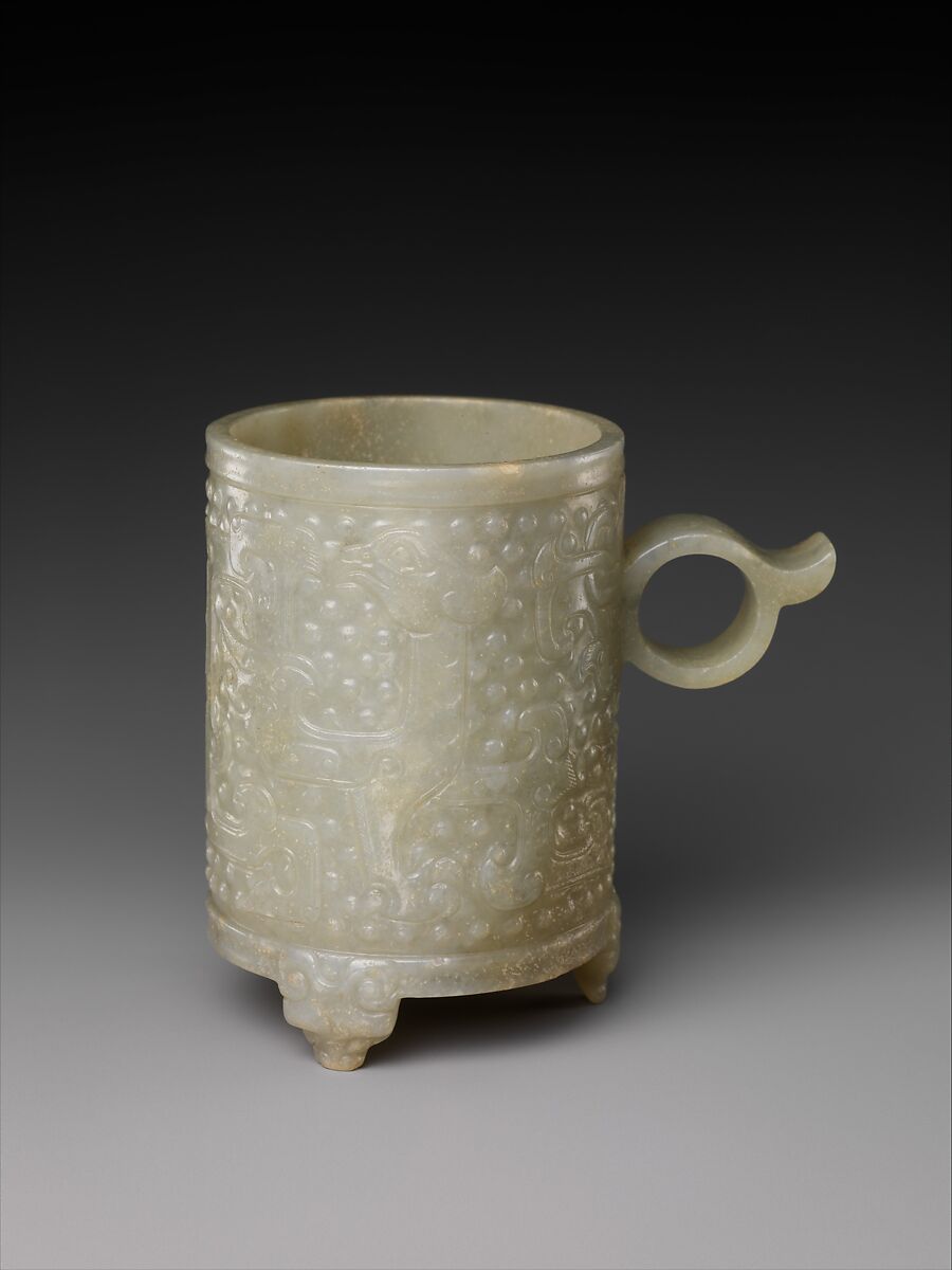 Archaic-style cup with ring handle, Jade (nephrite), China 