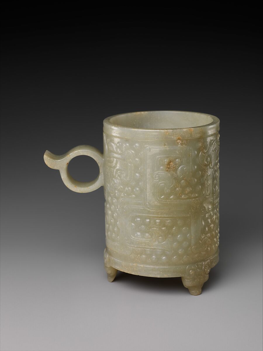 Archaic-style cup with ring handle, Jade (nephrite), China