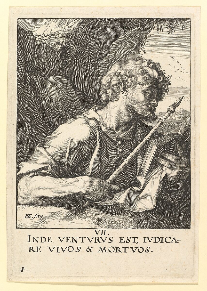 St. Thomas, from Christ, the Apostles and St. Paul with the Creed, Hendrick Goltzius (Netherlandish, Mühlbracht 1558–1617 Haarlem), Engraving 