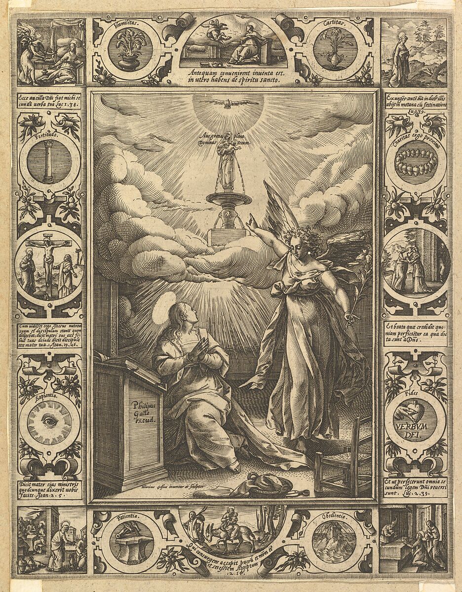 Ave Maria, from "Allegorical Scenes on the Life of Christ, from Christian and Profane Allegories", Hendrick Goltzius (Netherlandish, Mühlbracht 1558–1617 Haarlem), Engraving 