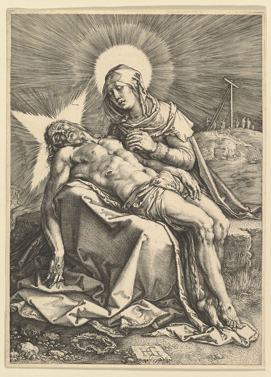 Pietà, Hendrick Goltzius (Netherlandish, Mühlbracht 1558–1617 Haarlem), Engraving; second state of two 