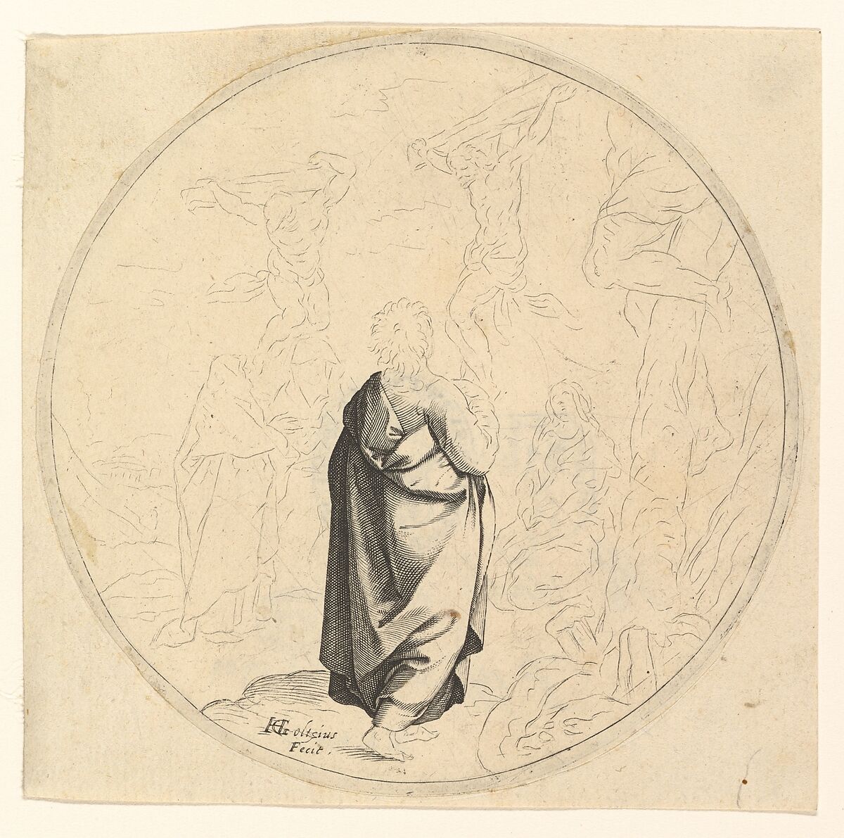 The Crucifixion, Hendrick Goltzius (Netherlandish, Mühlbracht 1558–1617 Haarlem), Engraving 