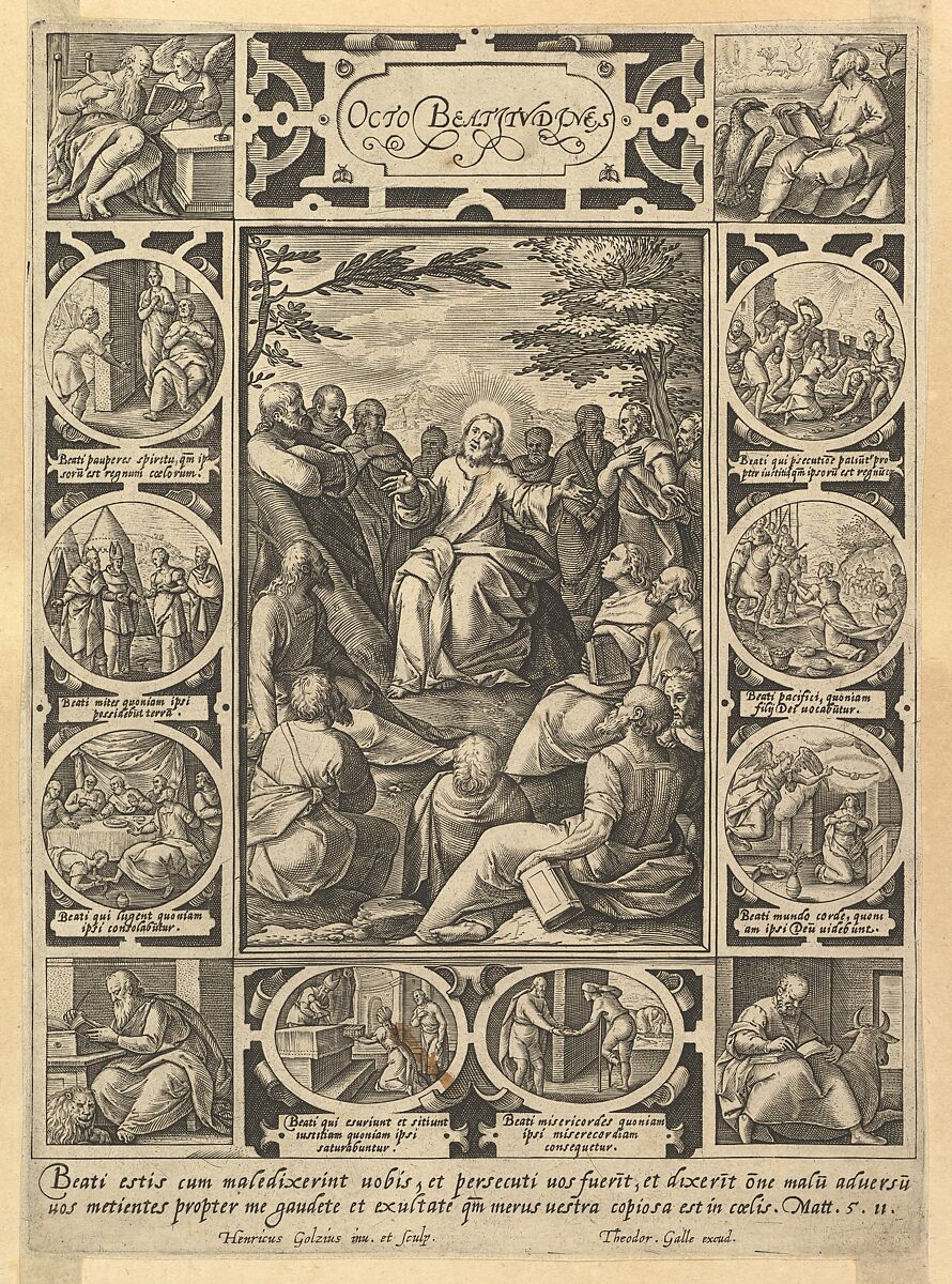 The Eight Beatitudes, from "Christian and Profane Allegories", Hendrick Goltzius (Netherlandish, Mühlbracht 1558–1617 Haarlem), Engraving 