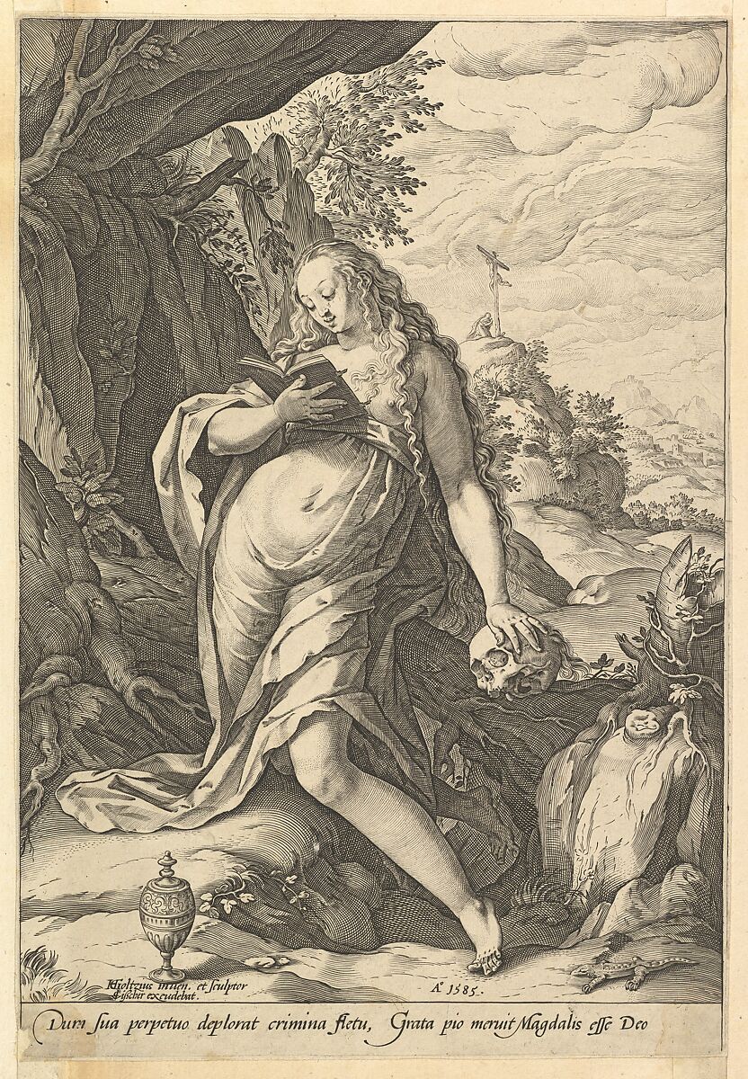 Saint Mary Magdalen Penitent, Hendrick Goltzius (Netherlandish, Mühlbracht 1558–1617 Haarlem), Engraving 