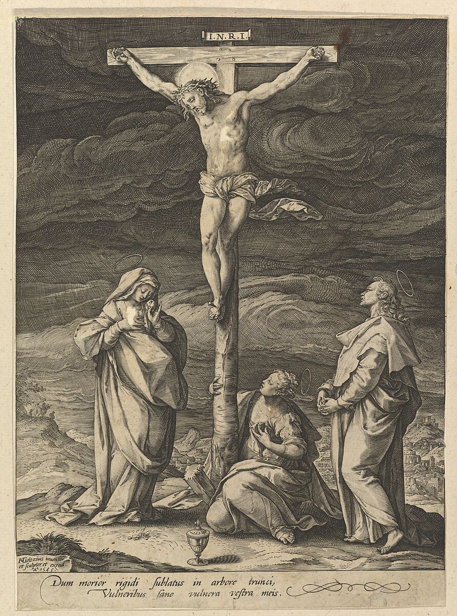 The Crucifixion, Hendrick Goltzius (Netherlandish, Mühlbracht 1558–1617 Haarlem), Engraving; second state of two 