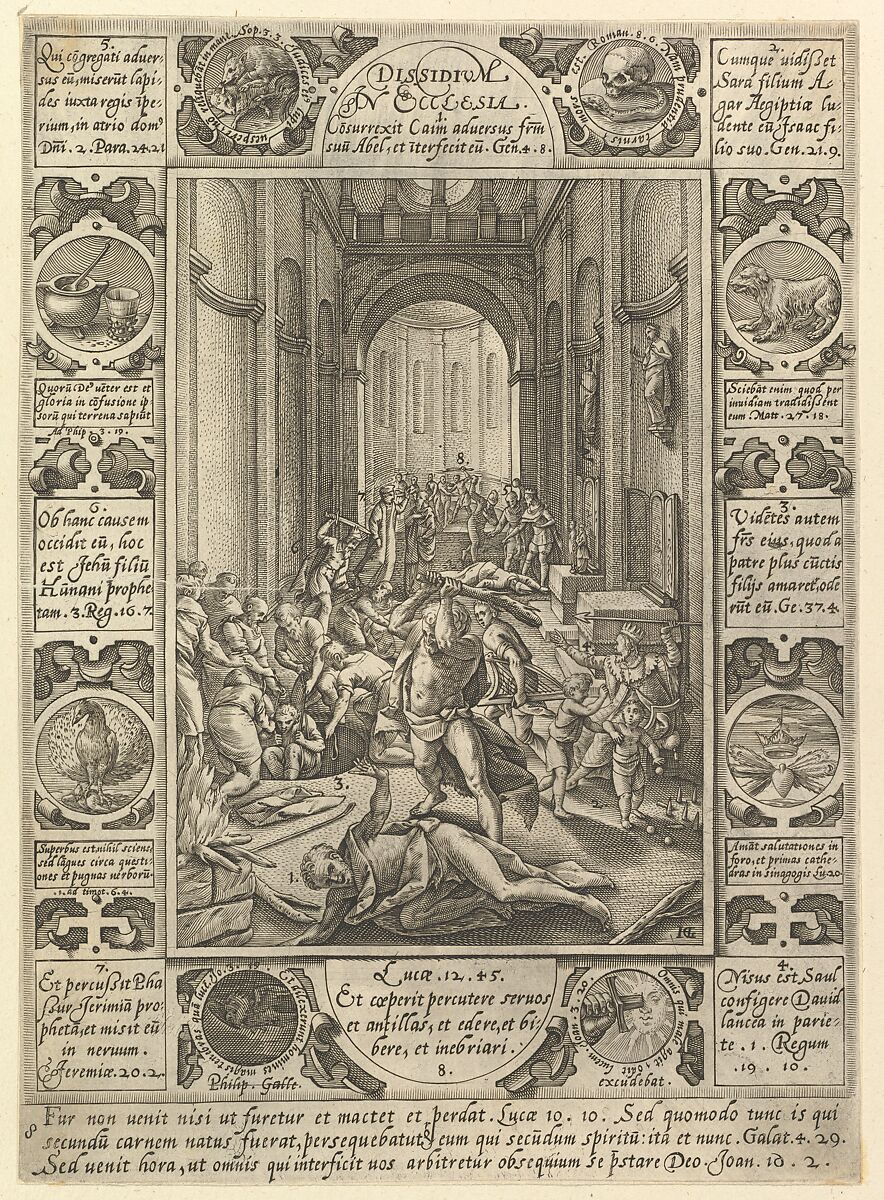 Dissidium In Ecclesia, from "Allegories of the Christian Faith, from Christian and Profane Allegories", Hendrick Goltzius (Netherlandish, Mühlbracht 1558–1617 Haarlem), Engraving 