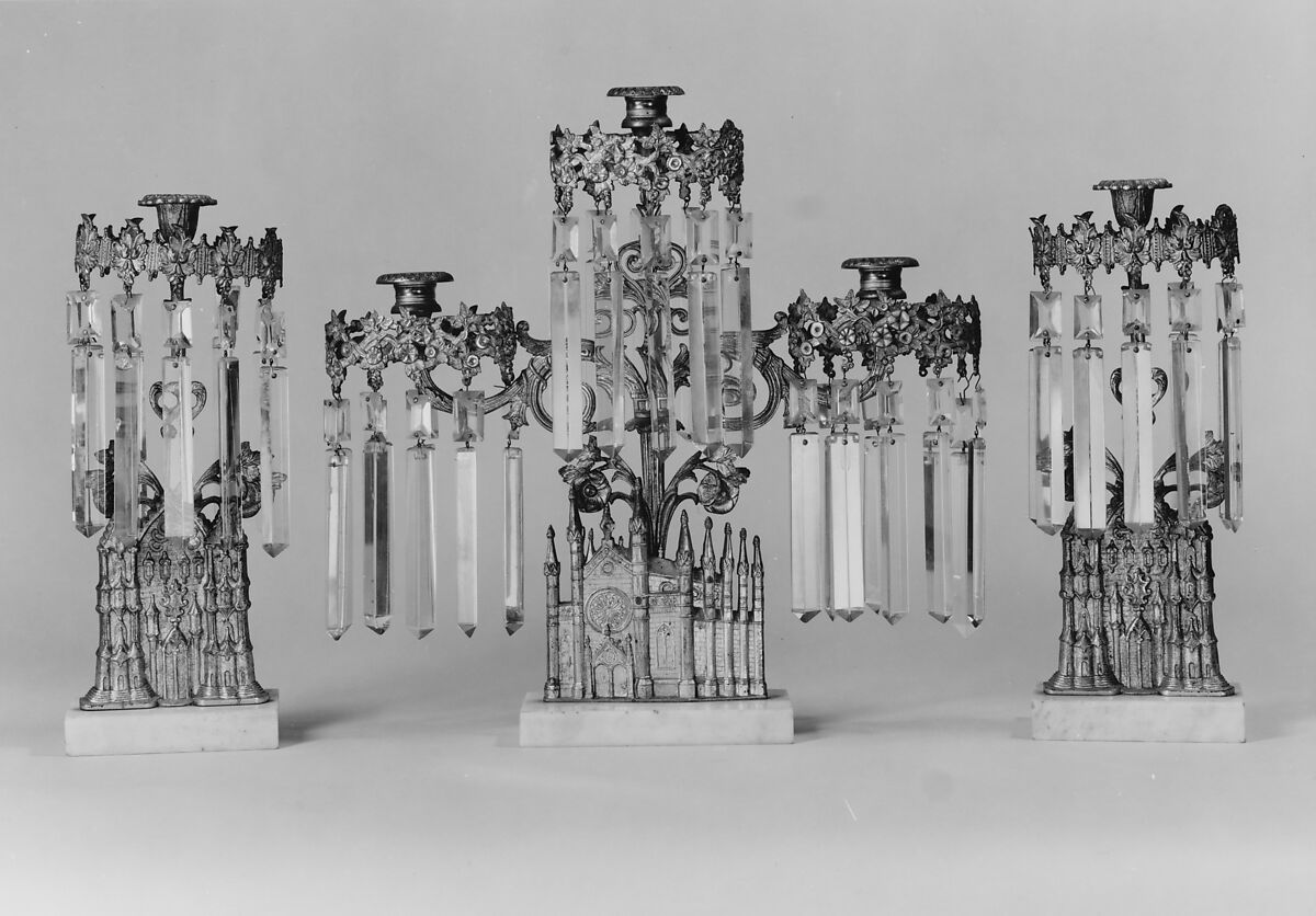 Girandole, William F. Shaw (active 1845–1900), Gilt brass, marble, glass, American 