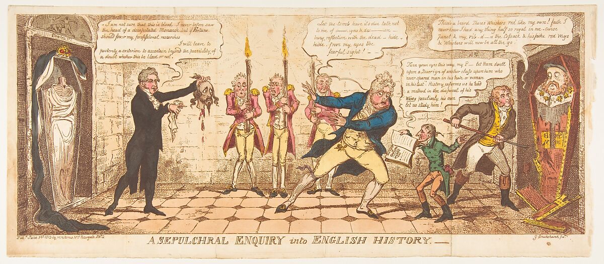 A Sepulchral Enquiry into English History, George Cruikshank (British, London 1792–1878 London), Hand-colored etching 