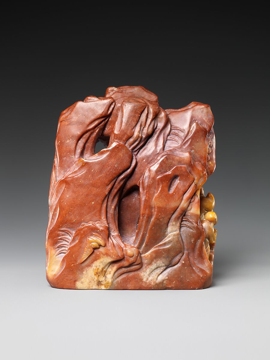 Ornament in the form of a mountain with figures, Soapstone, China