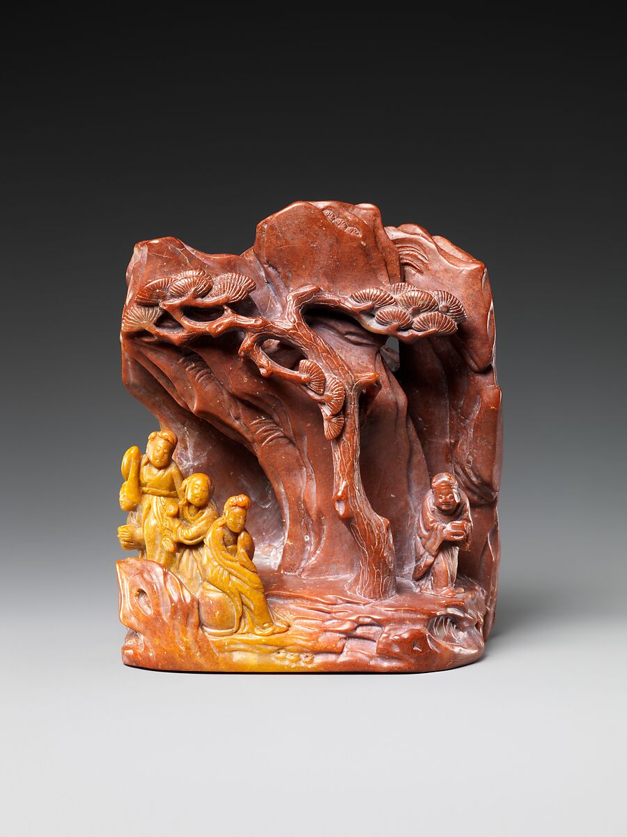 Ornament in the form of a mountain with figures, Soapstone, China 