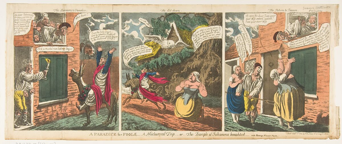 A Paradice [sic] for Fools–A Nocturnal Trip–or–The Disciple of Johanna benighted–vided Scourge No. XXXVI, page 510, Charles Williams (British, active 1797–1830), Hand-colored etching 