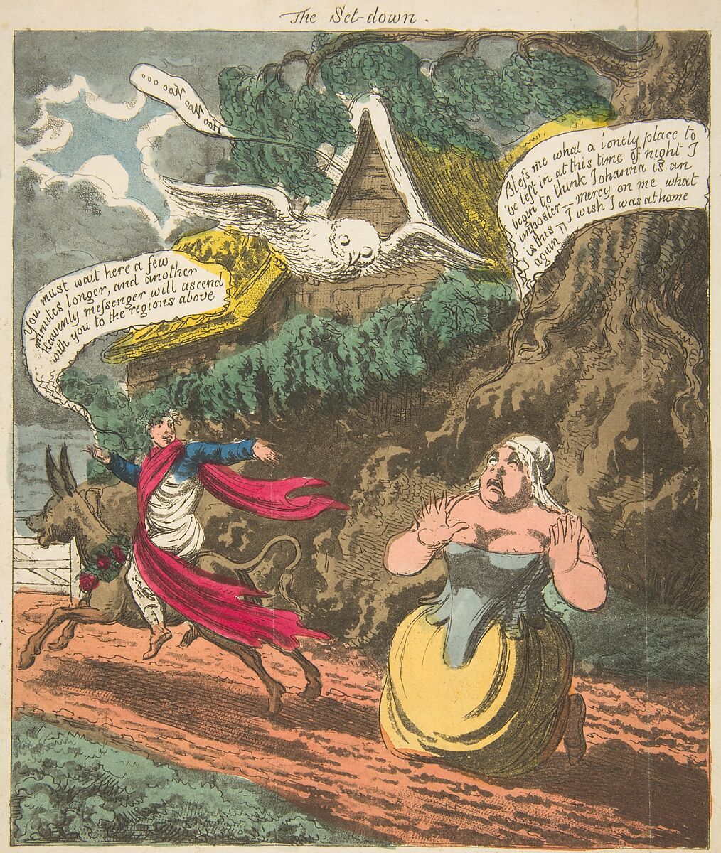 A Paradice [sic] for Fools–A Nocturnal Trip–or–The Disciple of Johanna benighted–vided Scourge No. XXXVI, page 510, Charles Williams (British, active 1797–1830), Hand-colored etching