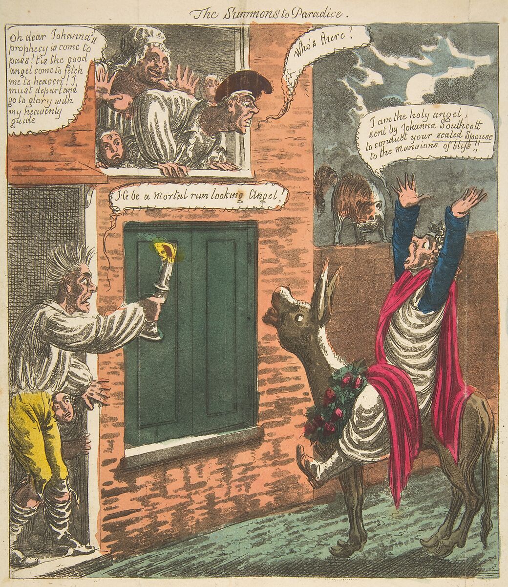 A Paradice [sic] for Fools–A Nocturnal Trip–or–The Disciple of Johanna benighted–vided Scourge No. XXXVI, page 510, Charles Williams (British, active 1797–1830), Hand-colored etching