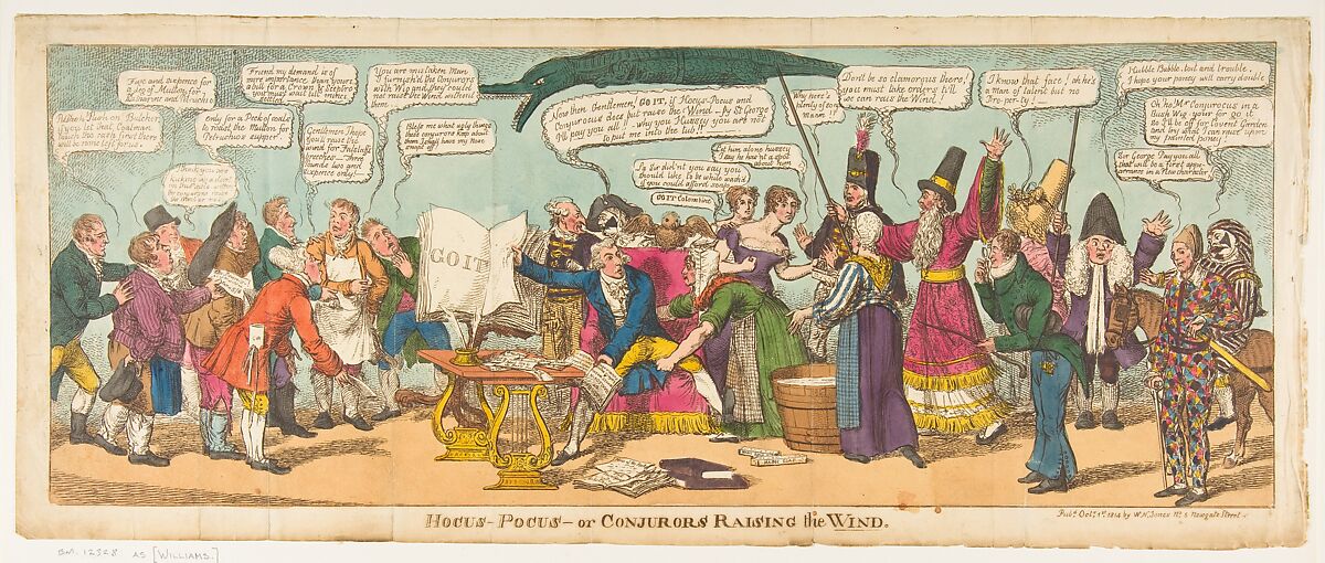Hocus Pocus–or Conjurors Raising the Wind, Charles Williams (British, active 1797–1830), Hand-colored etching 