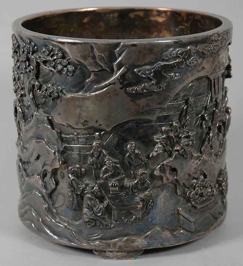 Brush Holder with Literary Gathering, Silver, China 