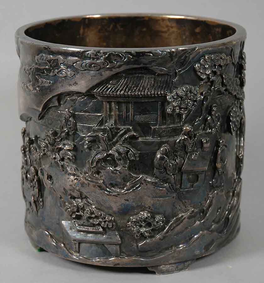 Brush Holder with Literary Gathering, Silver, China