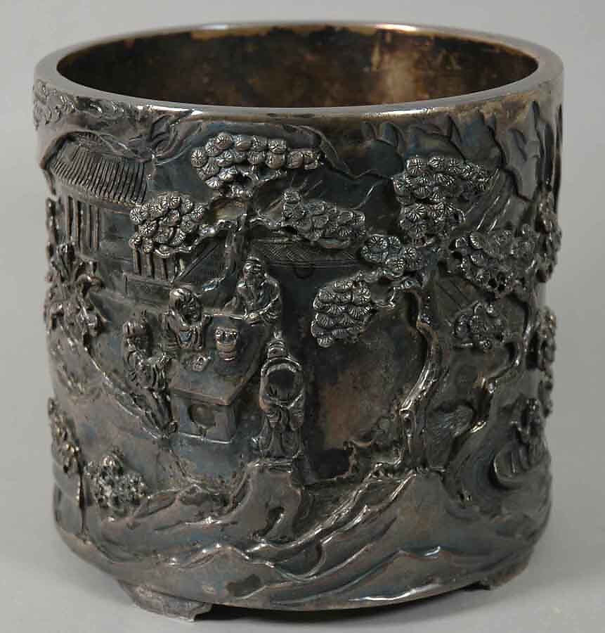 Brush Holder with Literary Gathering, Silver, China