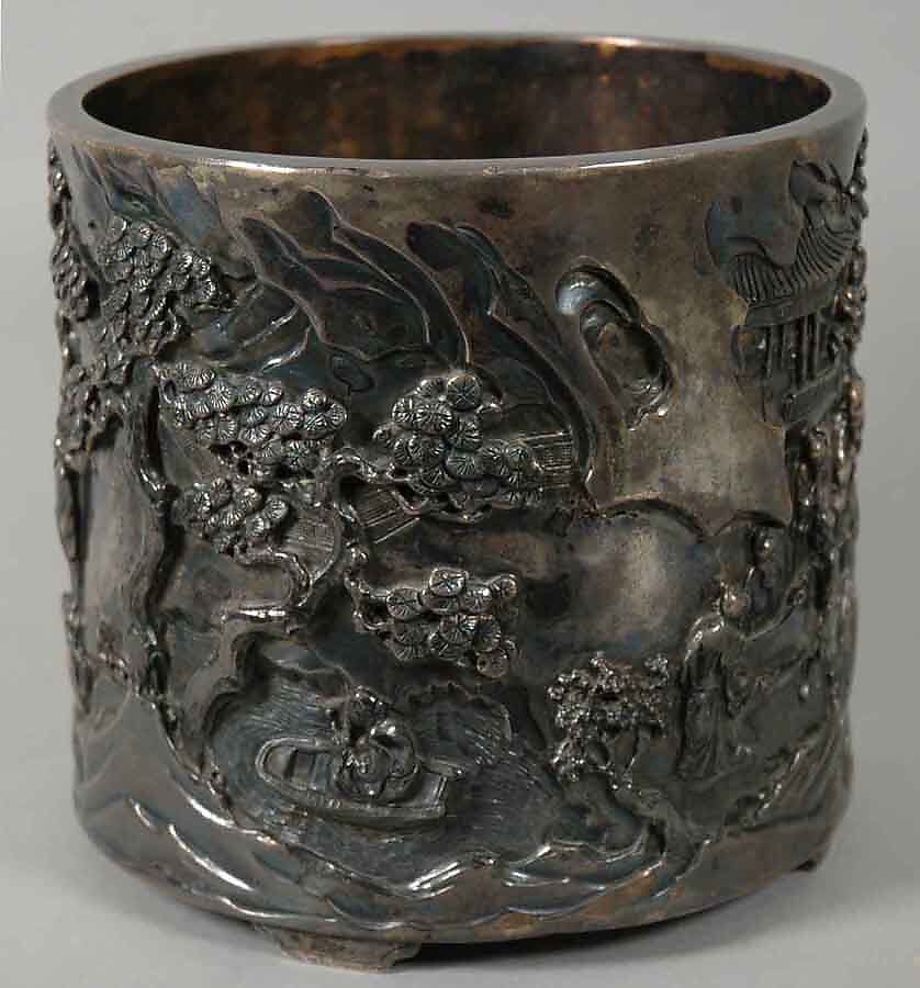 Brush Holder with Literary Gathering, Silver, China