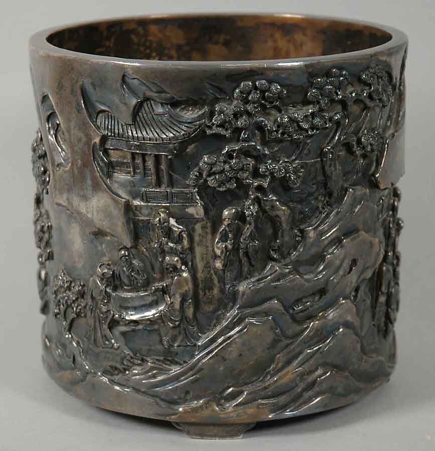 Brush Holder with Literary Gathering, Silver, China