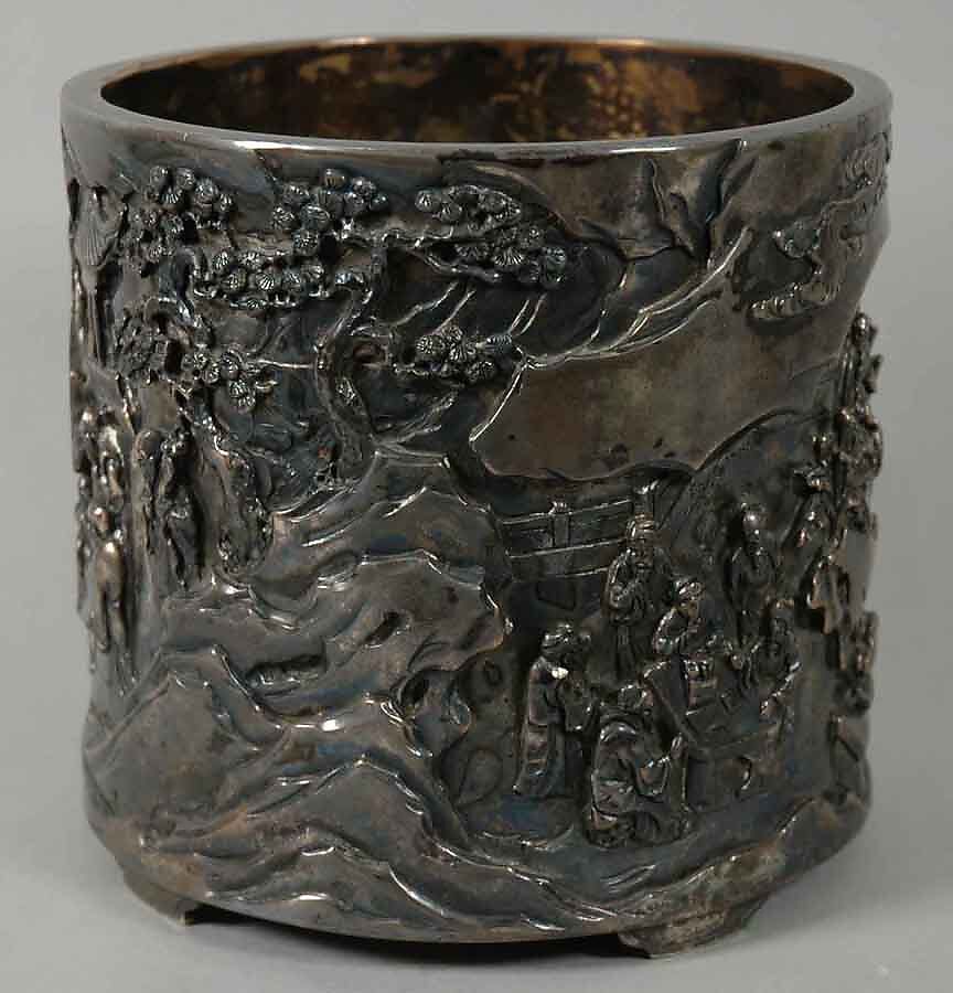 Brush Holder with Literary Gathering, Silver, China