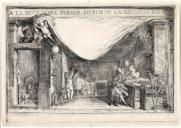 Trade Card for Périer, Ironmonger, Gabriel de Saint-Aubin (French, Paris 1724–1780 Paris), Etching and drypoint 