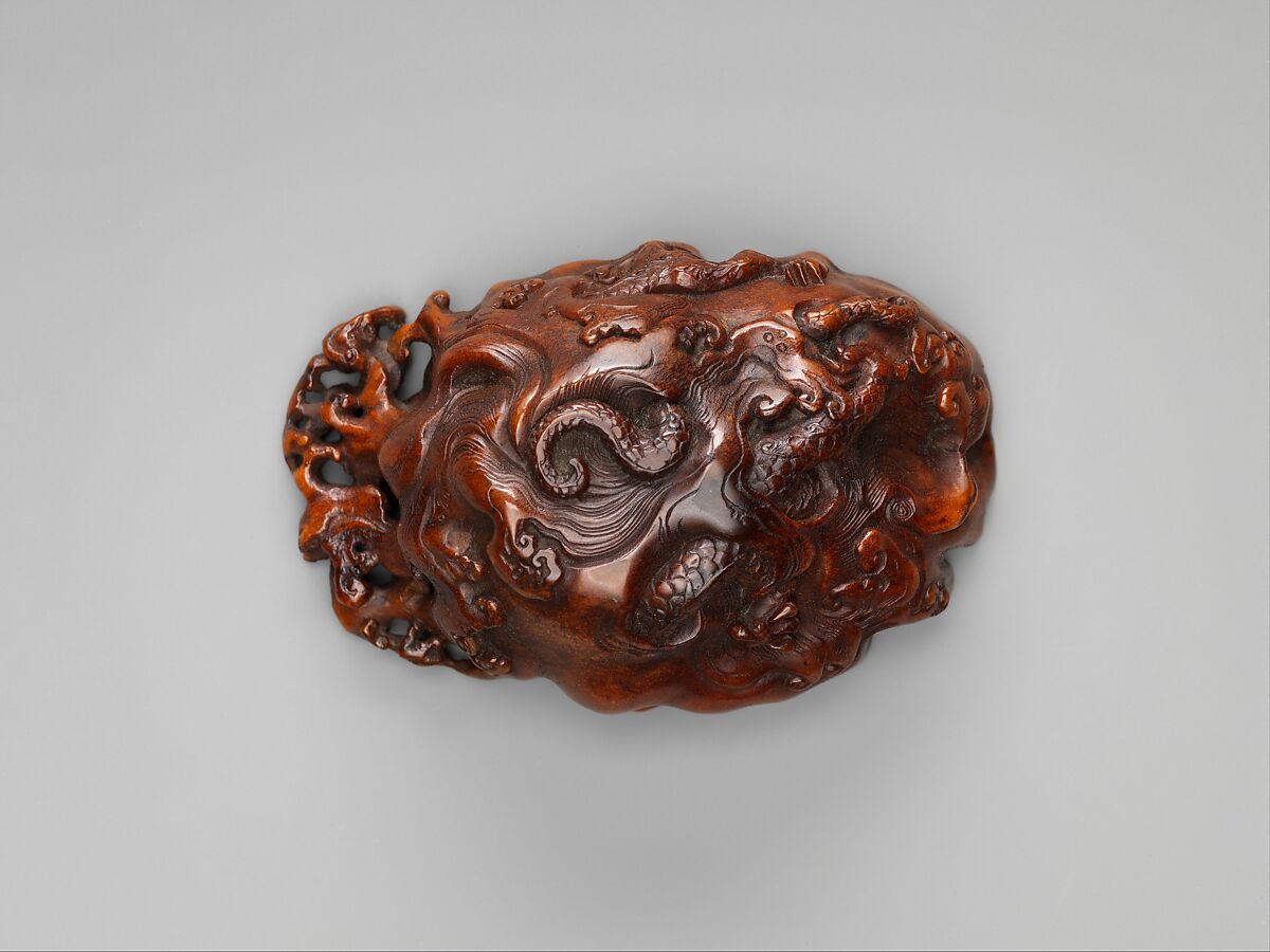 Cup with two dragons in waves, Rhinoceros horn, China