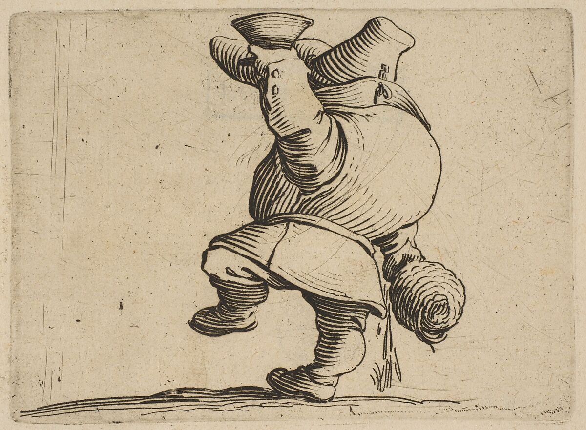 Le Buveur Vu de Dos (The Drinker Seen from Behind), from "Varie Figure Gobbi, suite appelée aussi Les Bossus, Les Pygmées, Les Nains Grotesques" (Various Hunchbacked Figures, The Hunchbacks, The Pygmes, The Grotesque Dwarfs), Jacques Callot (French, Nancy 1592–1635 Nancy), Etching and engraving; first state of two (Lieure) 