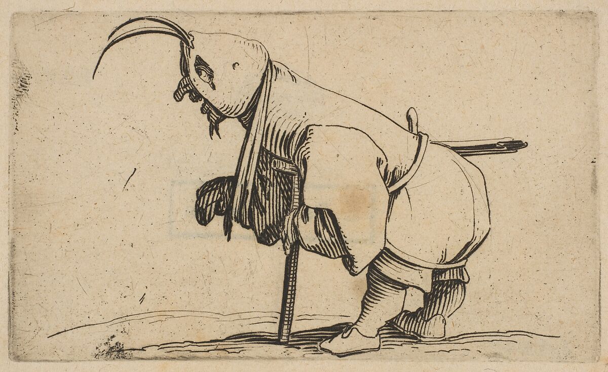 L'Estropié au Capuchon (The Beggar Wearing a Hood), from "Varie Figure Gobbi, suite appelée aussi Les Bossus, Les Pygmées, Les Nains Grotesques" (Various Hunchbacked Figures, The Hunchbacks, The Pygmes, The Grotesque Dwarfs), Jacques Callot (French, Nancy 1592–1635 Nancy), Etching and engraving; first state of two (Lieure) 