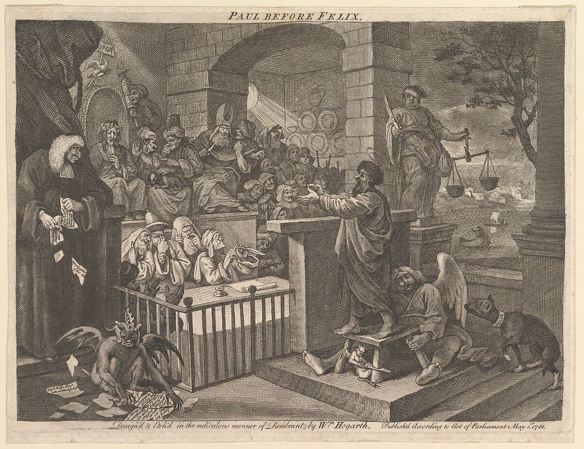 Paul Before Felix Burlesqued, William Hogarth (British, London 1697–1764 London), Etching and engraving with some mezzotint tone; fourth state of five 