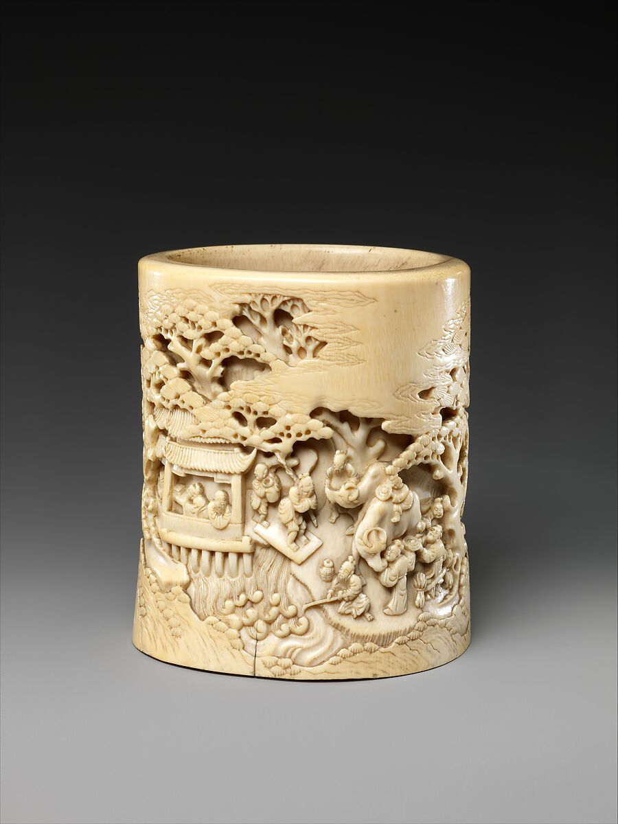 Brush holder with narrative scene, Ivory, China 