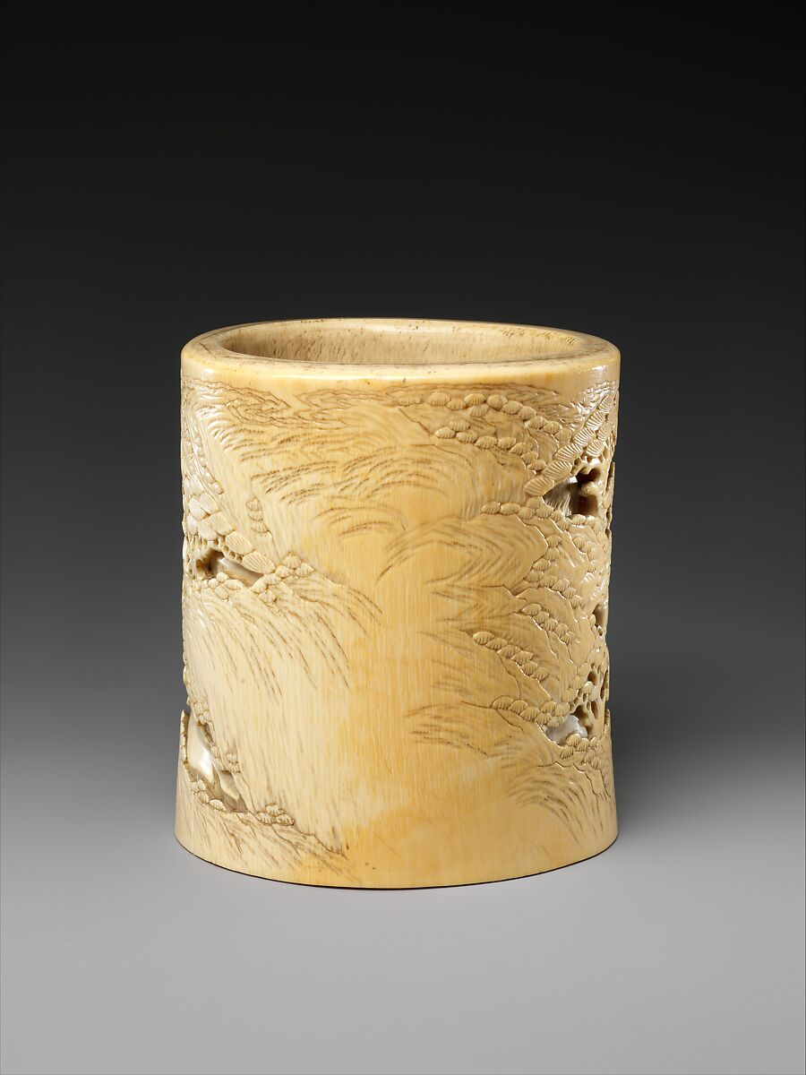 Brush holder with narrative scene, Ivory, China
