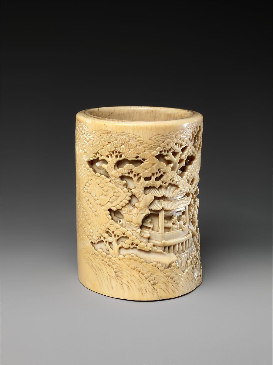 Brush holder with narrative scene, Ivory, China
