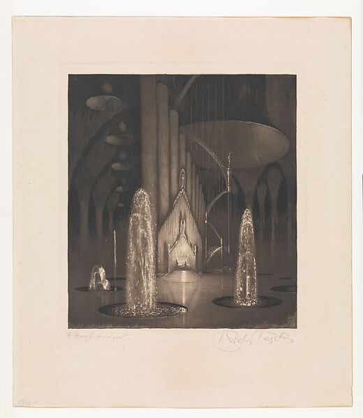 Stageset: Organist with Fountains, Richard Teschner (Austrian, Karlsbad 1879–1948 Vienna), Etching and aquatint