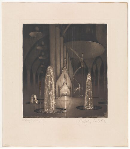 Stageset: Organist with Fountains