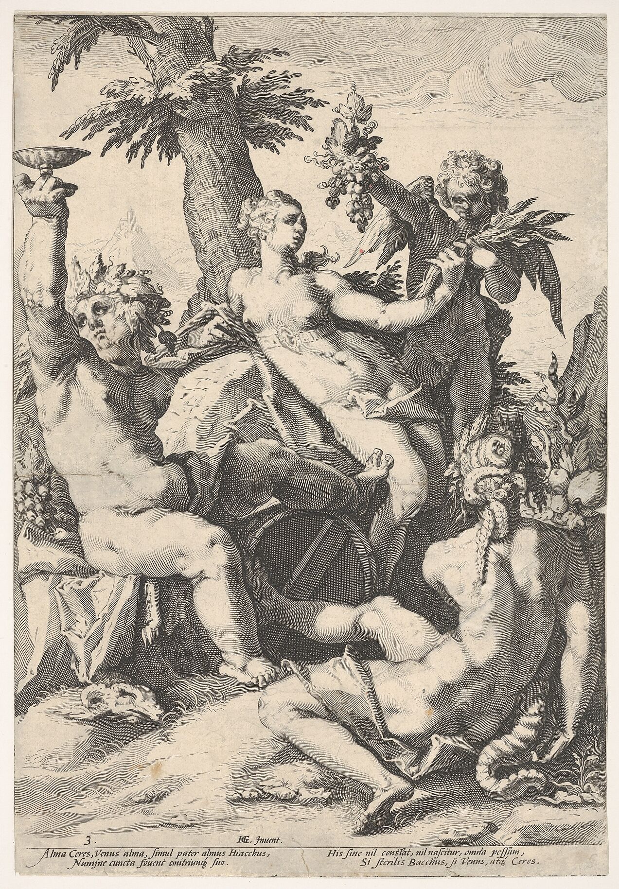 Jacob Matham - The Alliance of Venus with Bacchus and Ceres, plate