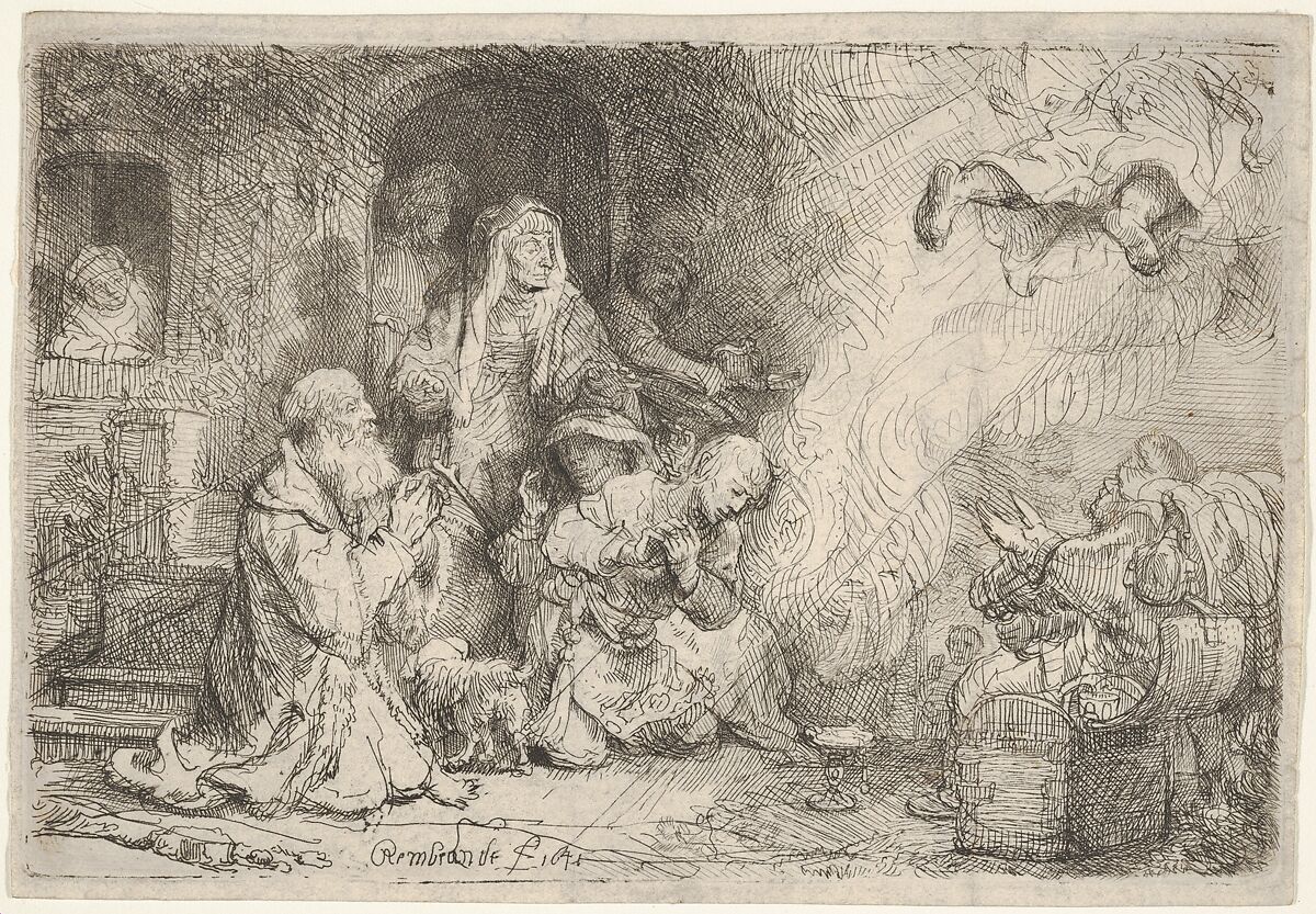 The Angel Leaving the Family of Tobias, After Rembrandt (Rembrandt van Rijn) (Dutch, Leiden 1606–1669 Amsterdam), Etching; third of nine states 