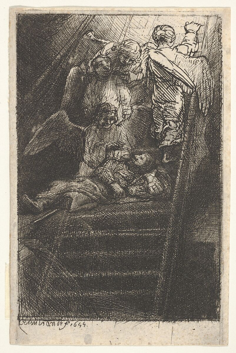 Jacob's Ladder, Rembrandt (Rembrandt van Rijn) (Dutch, Leiden 1606–1669 Amsterdam), Etching, engraving and dry point; second of four states 
