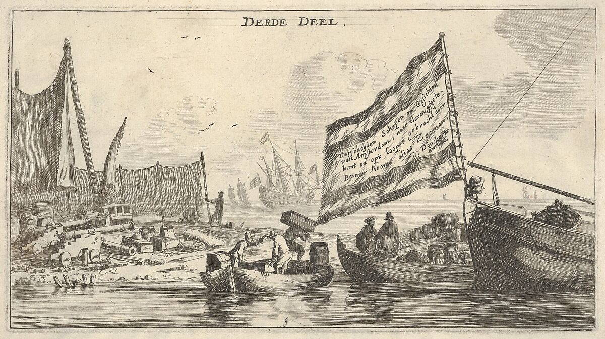 "A Seaport," title page from "Various Ships and Views of Amsterdam, part III", Reinier Nooms, called Zeeman (Dutch, Amsterdam ca. 1623–1664 Amsterdam), Etching 