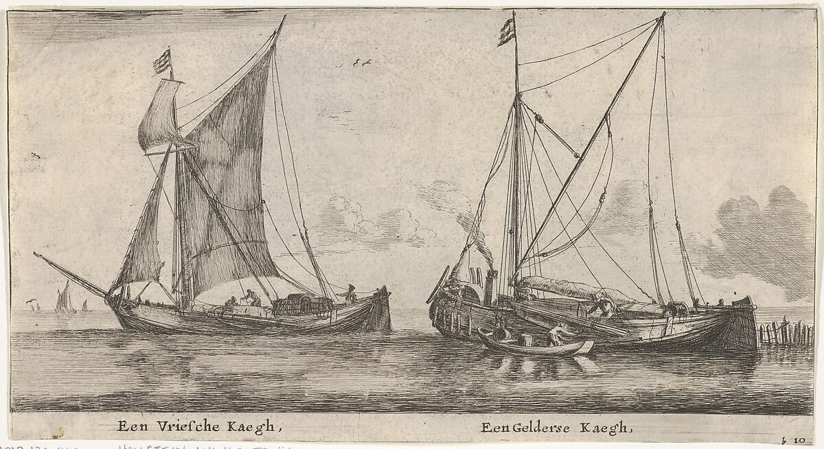 "A Friesland Ketch and a Gelderse Keth," from "Various Ships and Views of Amsterdam, part II", Reinier Nooms, called Zeeman (Dutch, Amsterdam ca. 1623–1664 Amsterdam), Etching 