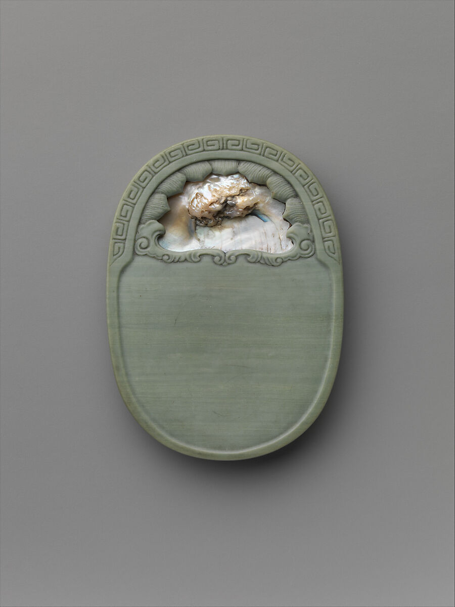 Ink pallet, Argillite (Songhua stone) and mother-of-pearl, China