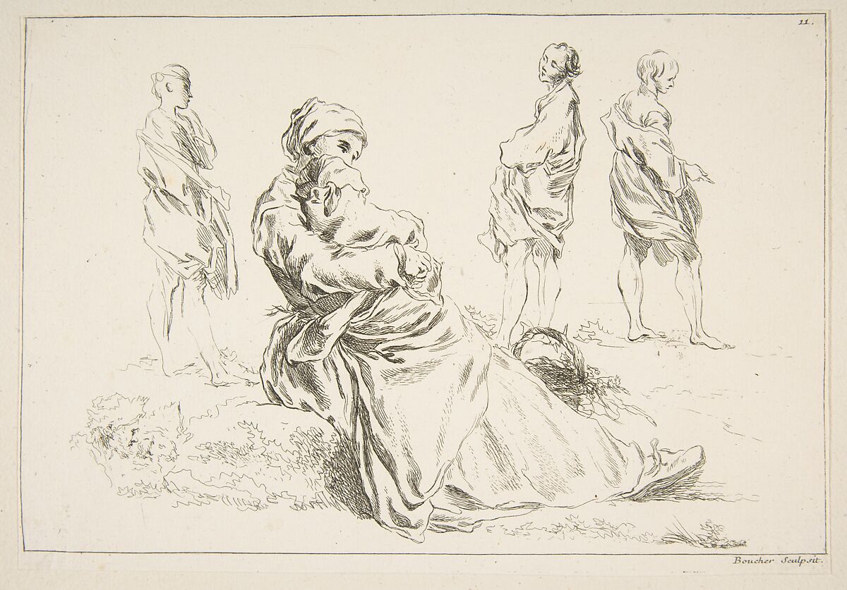 Sheet of Sketches, François Boucher (French, Paris 1703–1770 Paris), Etching 