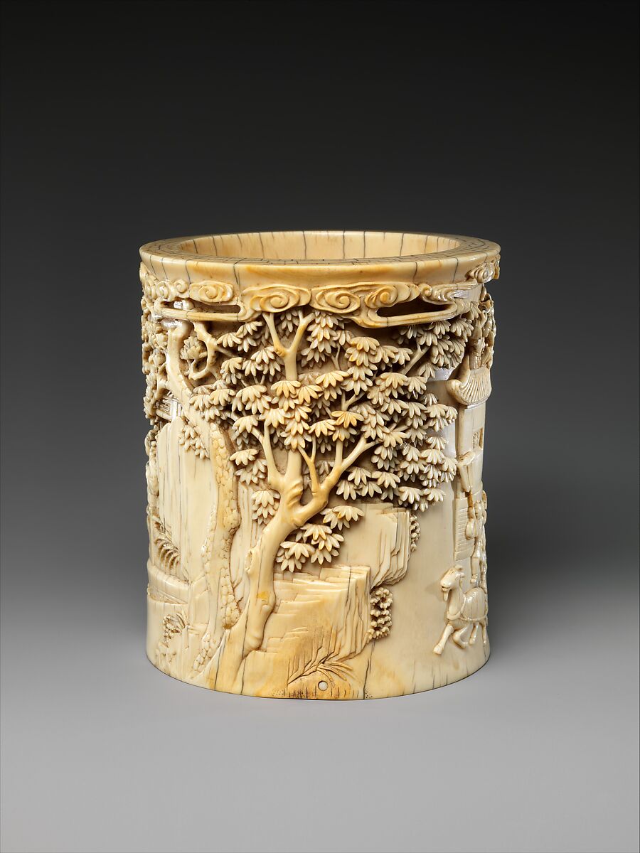 Brush holder with the story of Pan An, Ivory, China