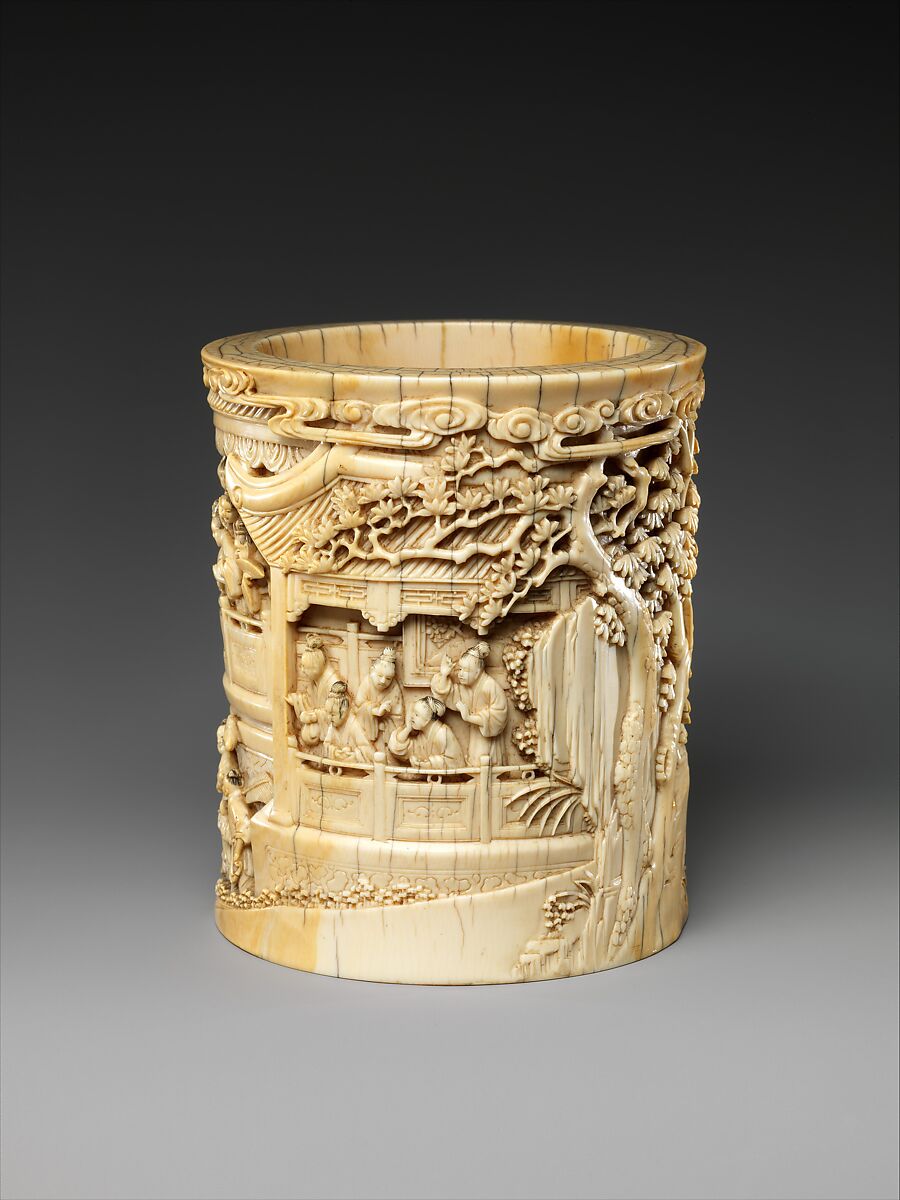 Brush holder with the story of Pan An, Ivory, China