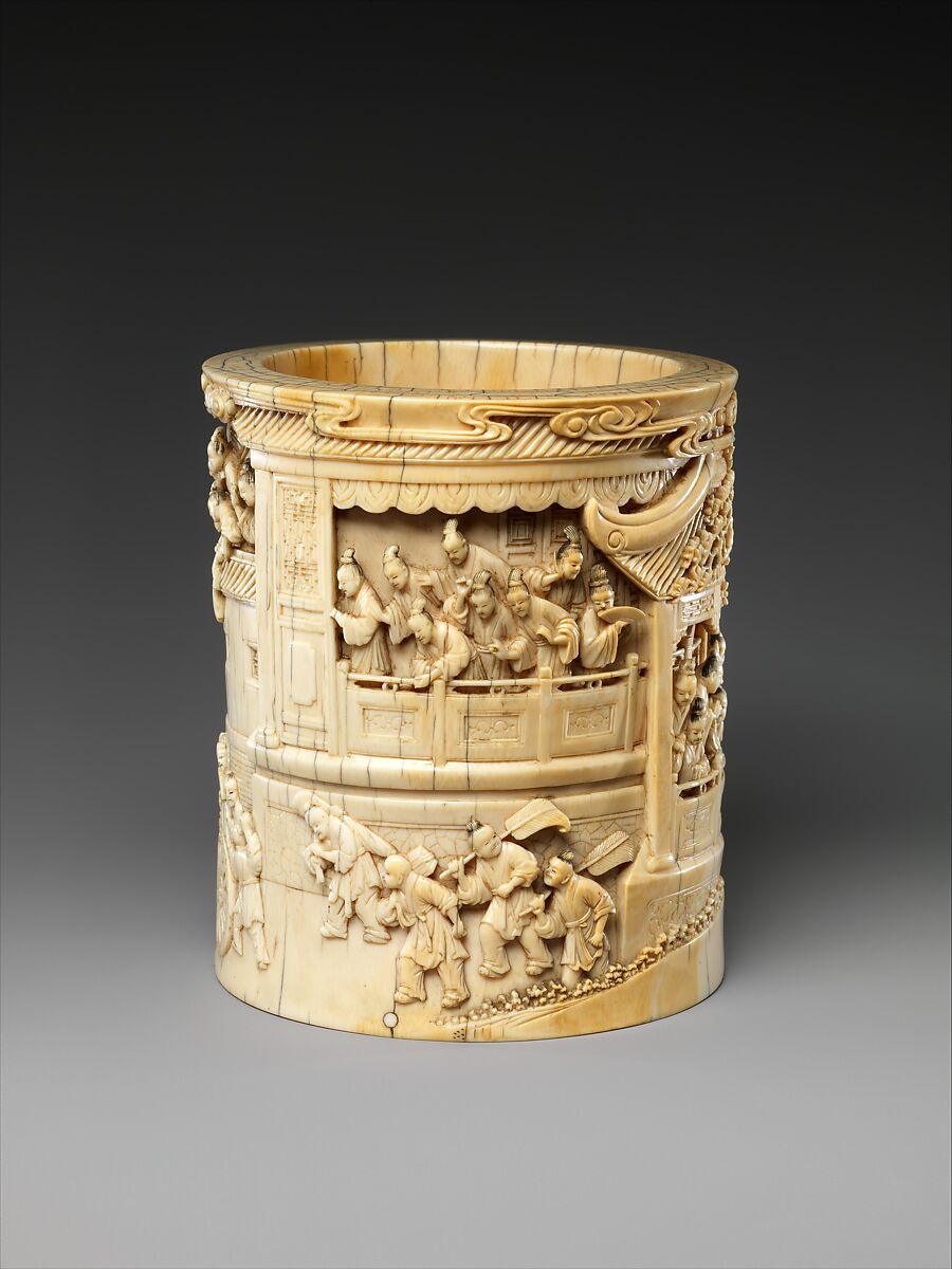 Brush holder with the story of Pan An, Ivory, China
