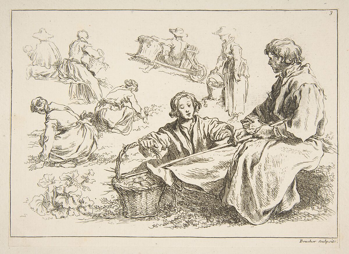 Sheet of Sketches, François Boucher (French, Paris 1703–1770 Paris), Etching 